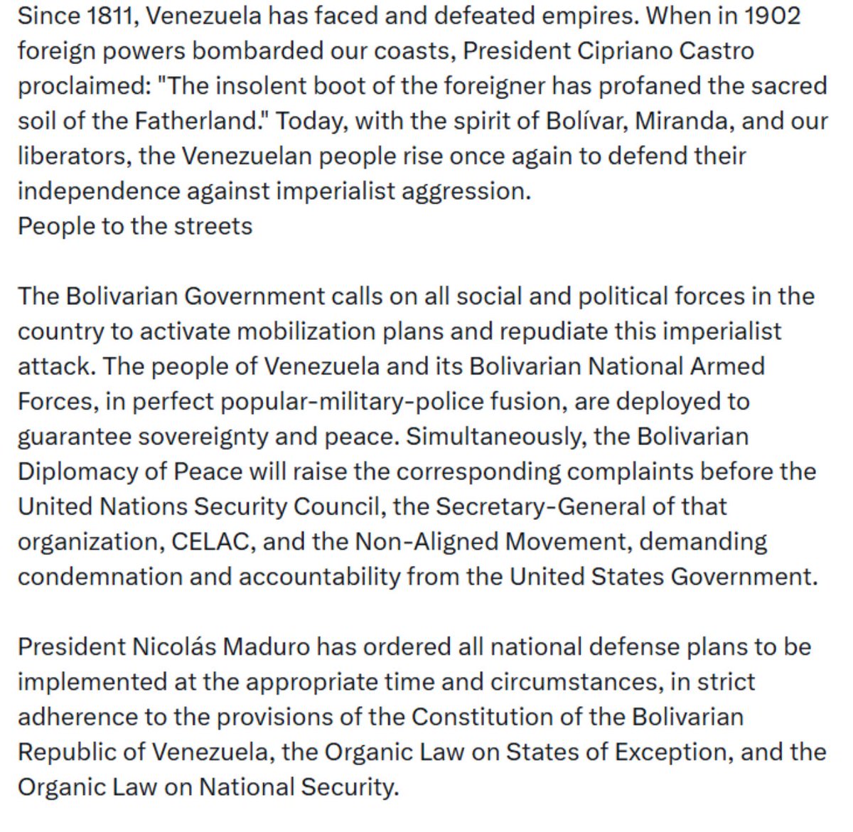 visegrad24's tweet photo. BREAKING:

The Venezuelan government issues a statement.

They say the military is fighting back and that Venezuela is going for victory https://t.co/B7CGaIXyY5