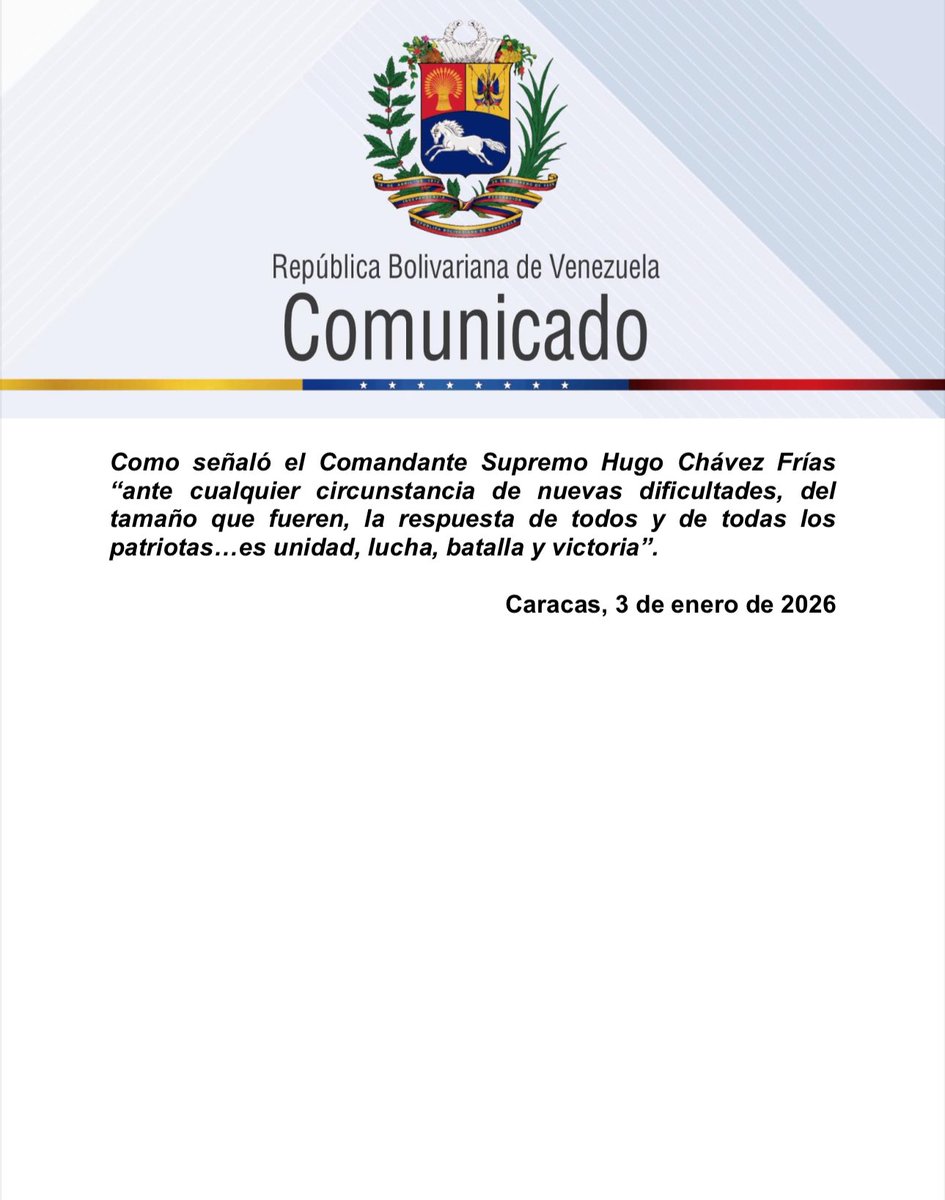 COMUNICADO OFICIAL DEL GOBIERNO DE LA REPÚBLICA BOLIVARIANA DE VENEZUELA AL MUNDO ANTE LOS ATAQUES DEL GOBIERNO ACTUAL DE LOS EEUU: