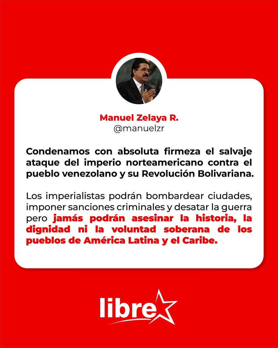 Condenamos con absoluta firmeza el salvaje ataque del imperio norteamericano contra el pueblo venezolano y su Revolución Bolivariana.