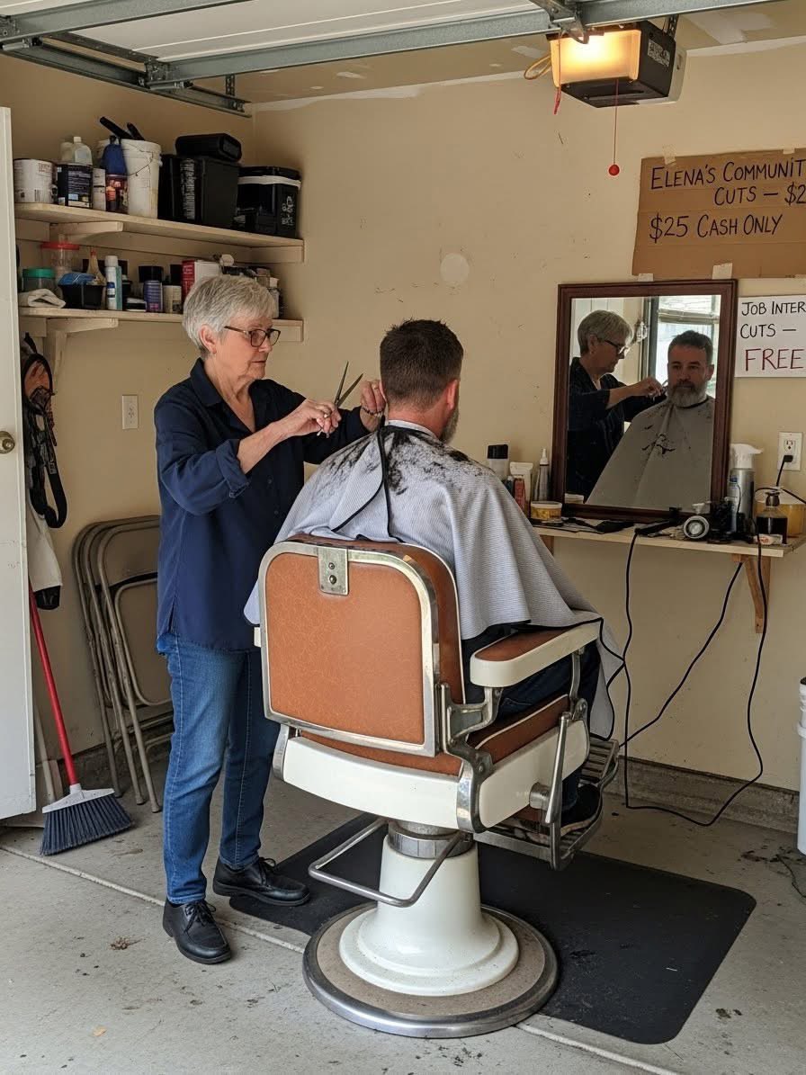 “My name is Elena. I’m 71, and I cut hair in my garage. Twenty-five dollars, cash only, no appointments. You just show up, sit in the vintage hydraulic chair I saved from my old shop, and let me help you look human again.

I spent nearly half a century at a high-end downtown