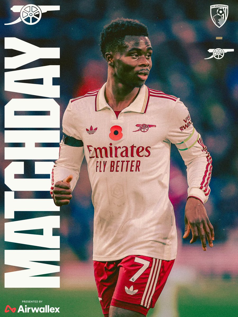 Arsenal's tweet image. ⚪️ 𝗠𝗔𝗧𝗖𝗛𝘿𝘼𝙔 🔴

🆚 AFC Bournemouth
🕠 5.30pm (UK)
🏆 Premier League
🏟️ Vitality Stadium

🤝 @Airwallex
