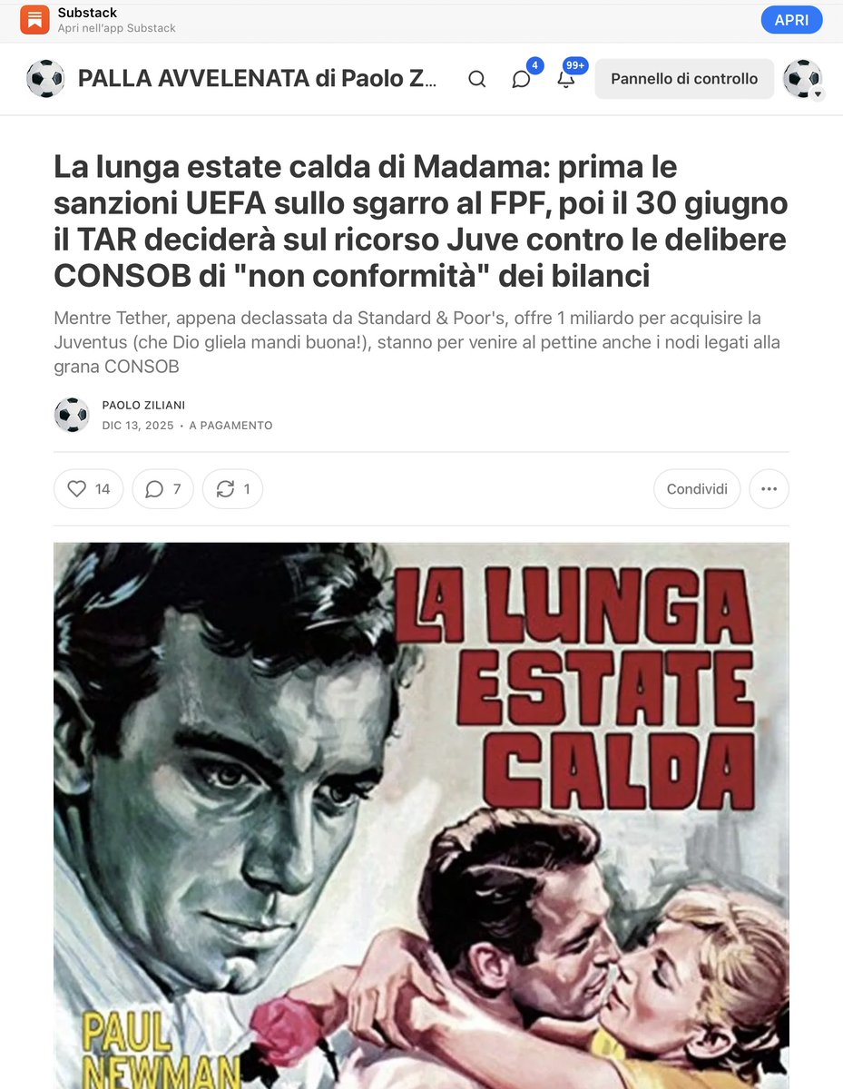 ZZiliani's tweet image. Anno nuovo, vita vecchia: la Juventus inizia il 2026 multata di mezzo milione dalla Consob che giudica irregolari anche i suoi nuovi bilanci. E il verdetto al TAR del 30 giugno si avvicina...
La CONSOB non si sbagliava nel 2023 quando sul capo di Madama si scatenò l'inferno, non…