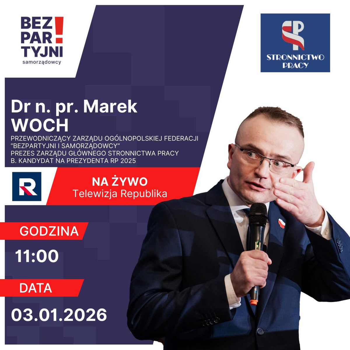 👋 Zapraszamy do <a href="/RepublikaTV/">Telewizja Republika 🇵🇱 #włączprawdę</a> na program #PolitycznePodsumowanieTygodnia z udziałem dr <a href="/MarekWoch2/">dr n. pr. Marek Woch</a> 🔧

#MarekWoch <a href="/Federacja_BiS/">Ogólnopolska Federacja BEZPARTYJNI I SAMORZĄDOWCY</a> <a href="/SP_Stronnictwo/">Stronnictwo Pracy</a> 🇵🇱