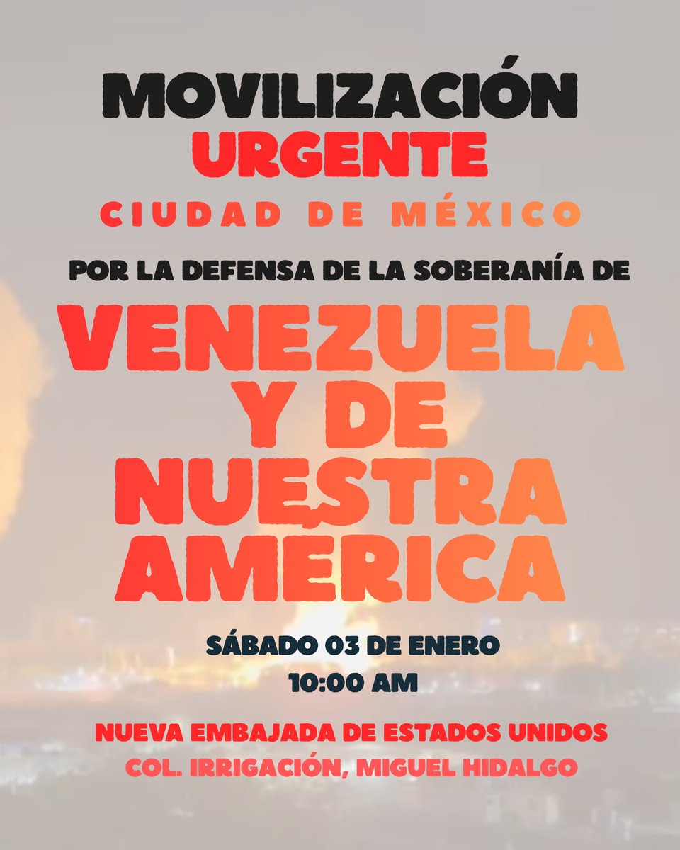AlinaDuarte_'s tweet image. A defender la soberanía de nuestros pueblos y a detener al imperialismo yanqui que se niega a morir.

Sábado 03 de enero
10:00 am.
Nueva Embajada de EEUU.