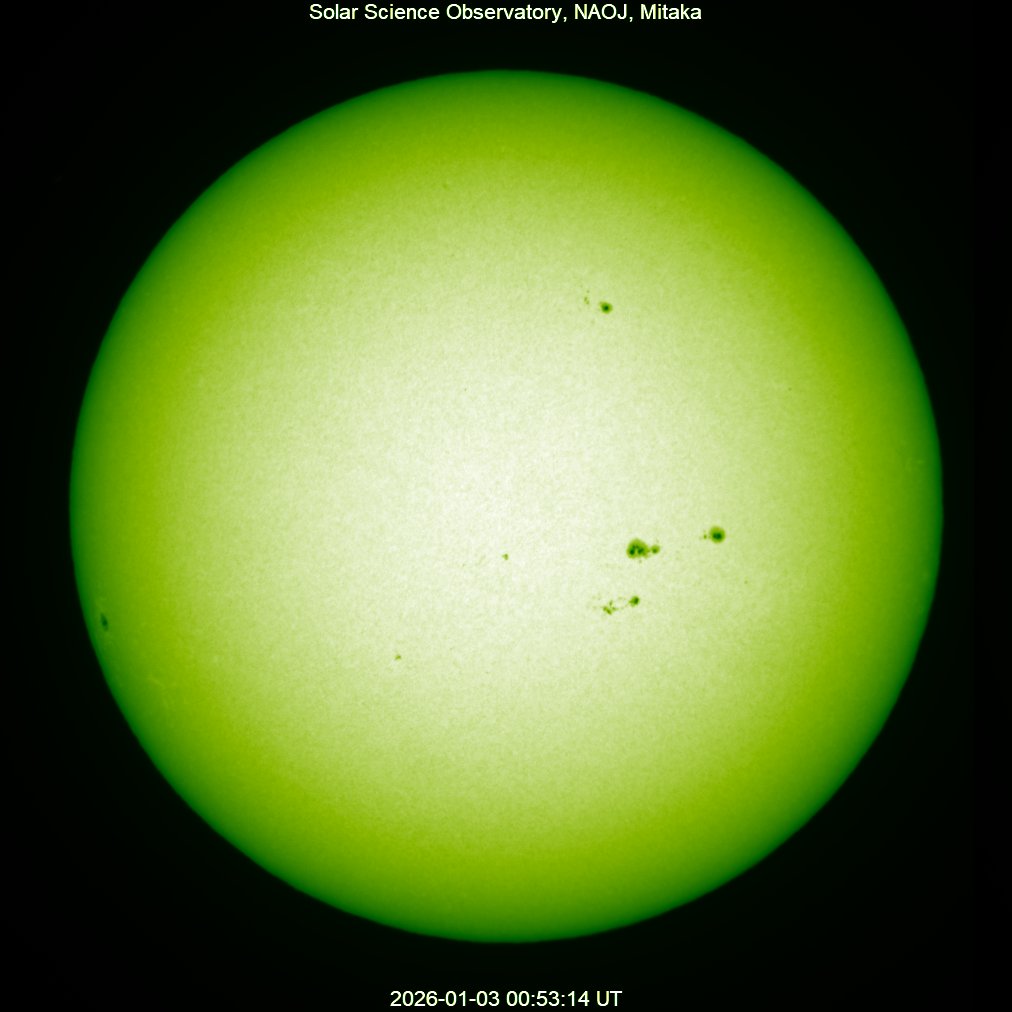 本日の太陽】2026-01-03の太陽黒点 北半球g=2,f=6,R=26 南半球g=6,f=20