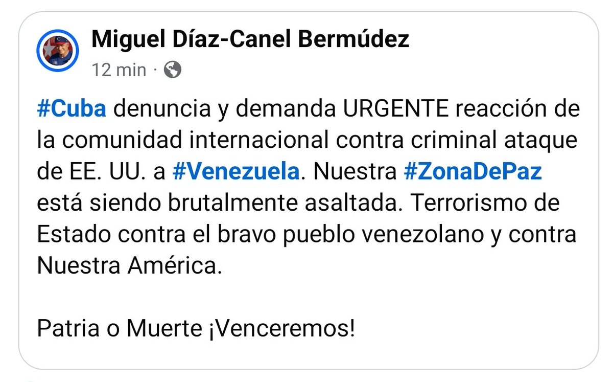 🇨🇺 Miguel Díaz-Canel se pronuncia sobre los ataques aéreos de EE.UU. contra Caracas