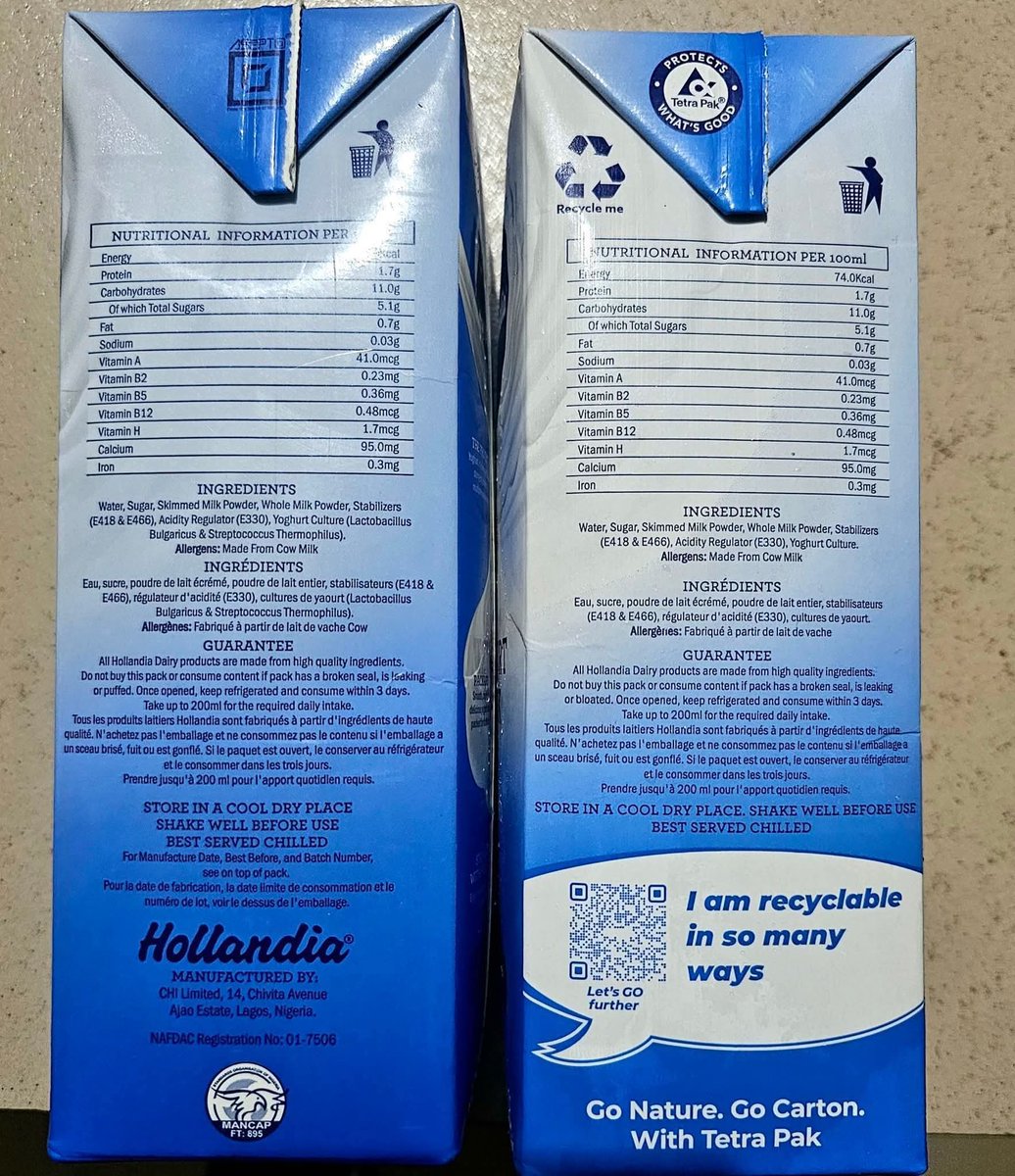 UC Levite Oko wrote

I bought the yoghurt at the left on the roadside yesterday and when i opened it this morning, it looks bad and taste unusual.

I went to the supermarket this evening to check if what they have is the same, then i got the one at the right.

If we trace the
