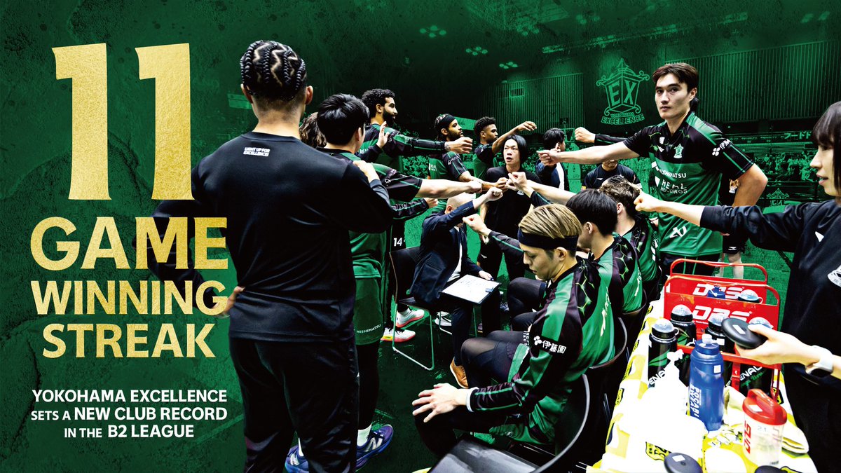＼クラブ記録更新🏀🎉／

本日の2026年初戦勝利により、#B2リーグ ではエクセレンスとしてのクラブ史上最長連勝記録更新となる11連勝を達成‼️‼️‼️

皆様、熱い応援ありがとうございました😭😭😭
そして記録更新へ、明日も引き続き熱い応援をよろしくお願いします🙇

#横浜エクセレンス #EXCEED_ALL