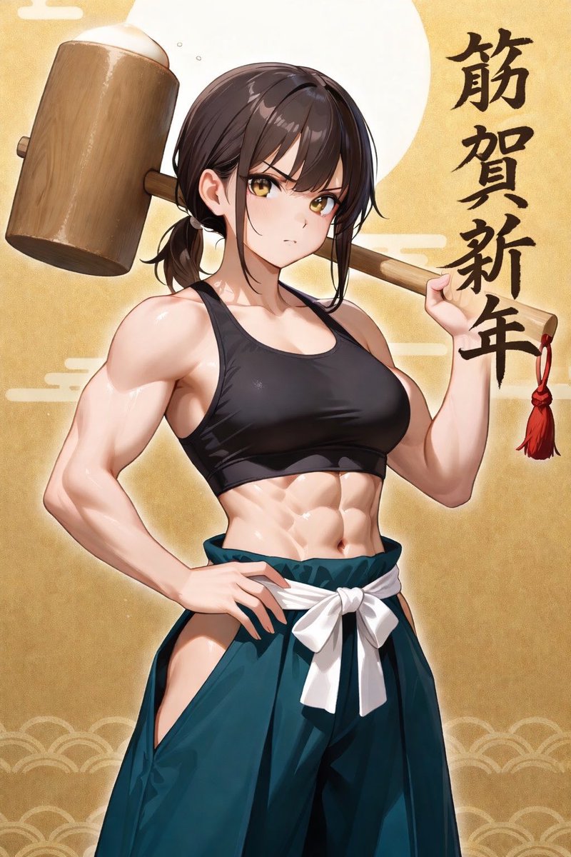ABsGLs68's tweet photo. #AIart #腹筋女子 #筋肉娘 
筋肉娘の年賀状���筋賀新年】

2026年もよろしくお願いしマッスル💪 https://t.co/X3lKbPd6W2
