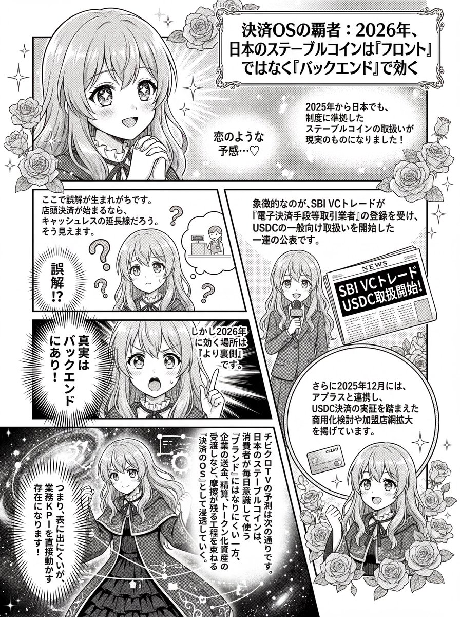 😎Web3極道オジサン、少女漫画家デビュー！
…と言う訳で #NanoBananaPro で作ってみました。

内容自体は私が今書いている途中のブログの内容なのでメチャお堅い内容ですが、こだわって作ったのでお楽しみ頂ければ幸いです😉