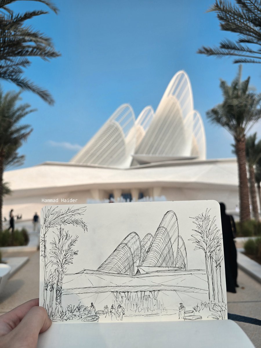 InkSketcher's tweet photo. Sketch and Visit to the newly opened Zayed National Museum at the heart of Saadiyat Island designed by Foster+Partners. Its been great seeing the team work tirelessly on this project for many years . A new addition to the skyline. 
@znmuae 
#zayednationalmuseum #abudhabi https://t.co/DqsnhePoeS