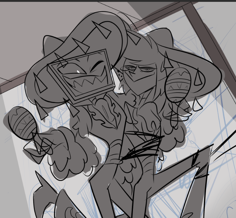 I'm continuing the "What If Alastor was Vox's backup dancer" concept, except now I'm gonna throw him into every outfit change in the "Bad With Us" song bc I think it'd be funny. Here's a #wip of the first one.

#radiostatic #hazbinhotelfanart