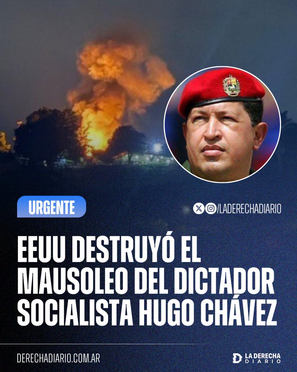 laderechadiario's tweet image. 🚨🇺🇸🇻🇪 | #URGENTE EXCELENTE: Estados Unidos destruyó el mausoleo donde se guardaban los restos del dictador socialista Hugo Chávez, durante los bombardeos en Caracas.