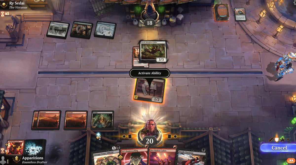 When I click to activate my Fire Main Cadets, the bottom card of my opponent's library lights up.

Go home Arena, you're drunk