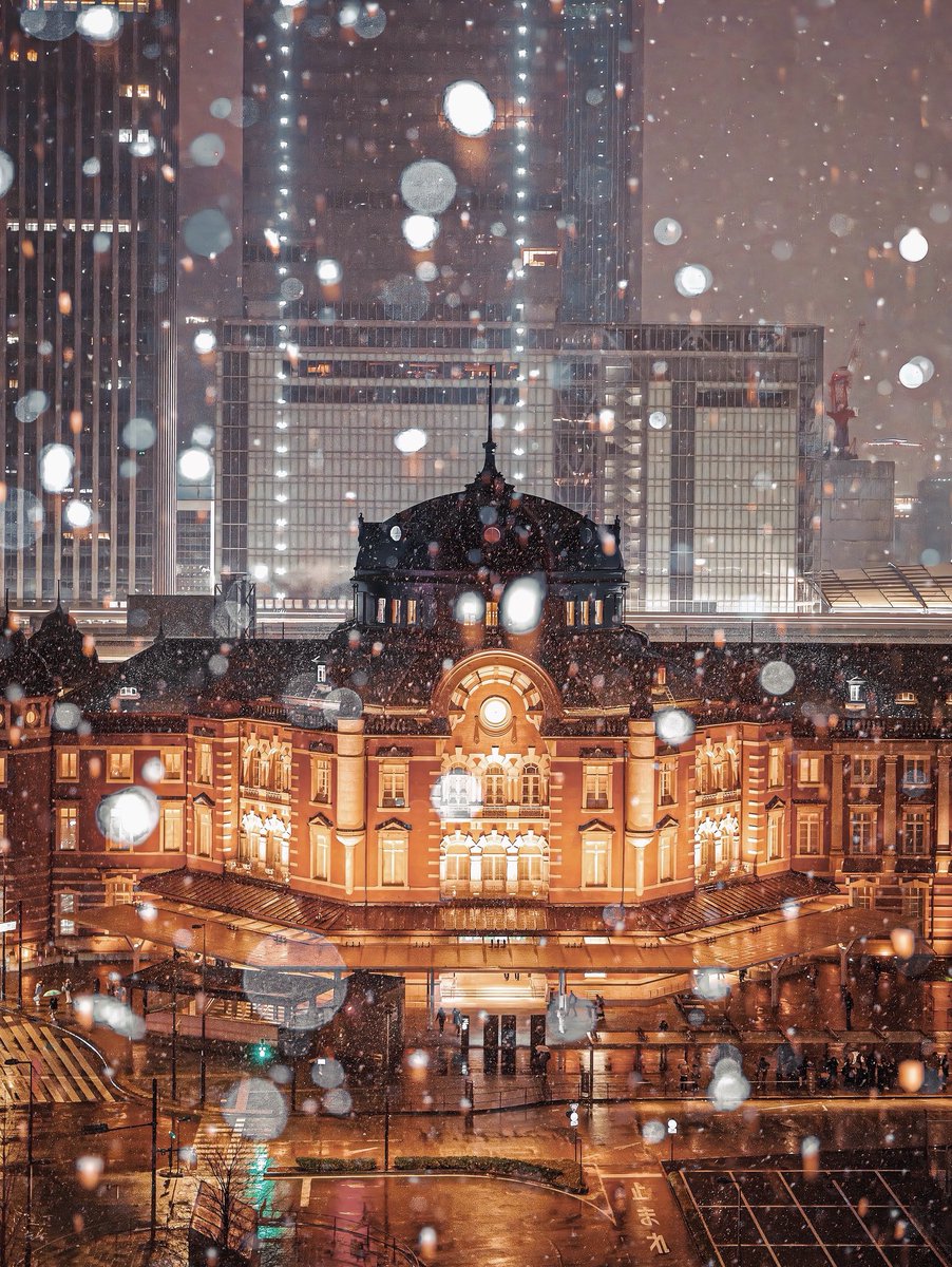 nao157cm's tweet photo. 昨夜の雪舞う夜の東京駅🫧
東京駅の駅舎を背景に見る今年の初雪がとても幻想的でした❄️ https://t.co/aTAqPasfDR