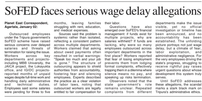 Mitagrn's tweet photo. Making employees work for months without paying salaries is not mismanagement — it is exploitation. Is SoFED’s outsourcing model a license to silence workers through fear 👇
#SoFED #OutsourcingExploitation #TripuraGovt
@tripura_cmo, @DrManikSaha2, @JKSinhaIAS, @mygovtripura https://t.co/bb26q0EntO