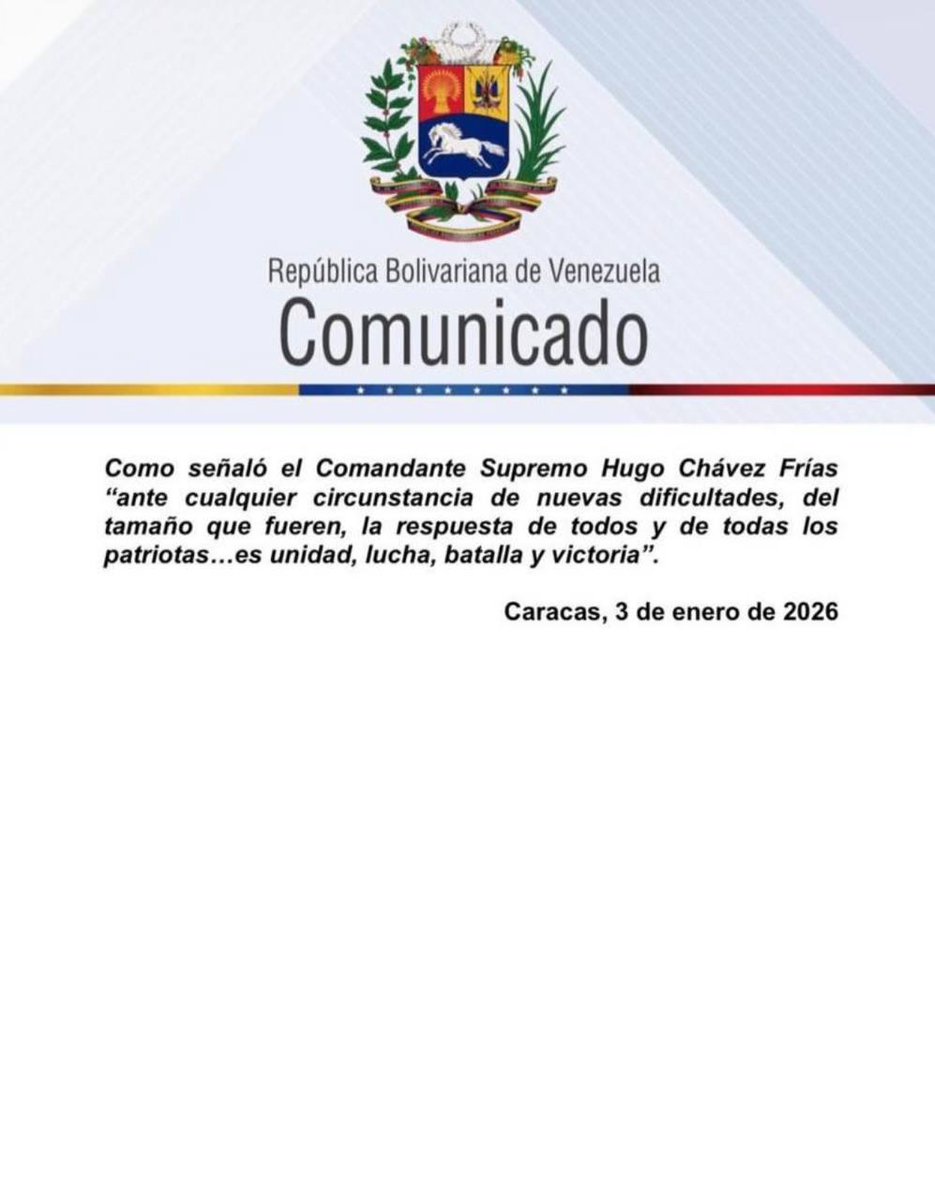 Estados Unidos ha atacado la soberanía del pueblo venezolano.

«El Gobierno Venezolano llama a todas las fuerzas políticas y sociales del país a activar todos los planes de movilización»

Nuestro completo repudio ante el ataque y nuestras más sincera solidaridad con Venezuela