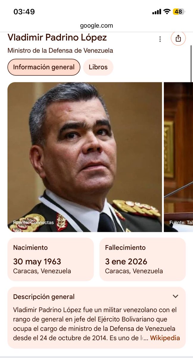 arturomeraa's tweet photo. Sabemos que Wikipedia no es verídico pero ya lo fallecieron a Padrino López XD https://t.co/rla3WKc6PH