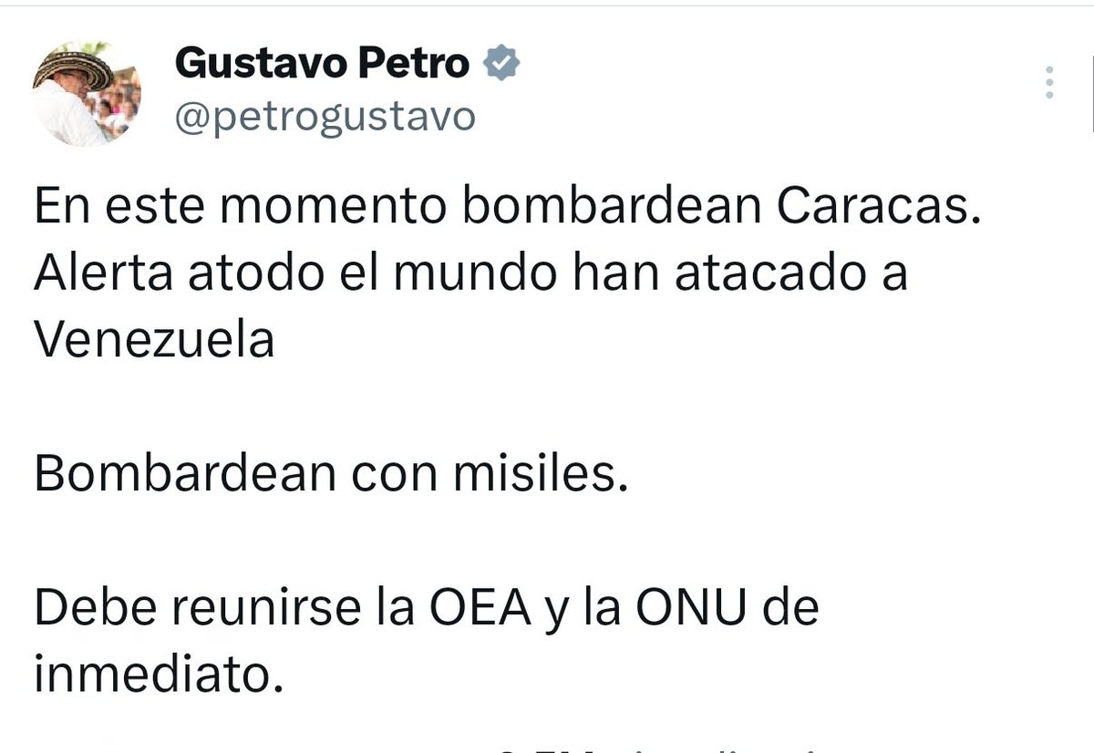 🇨🇴 Colombia rechaza agresión militar

💭"Debe reunirse la OEA y la ONU de inmediato."