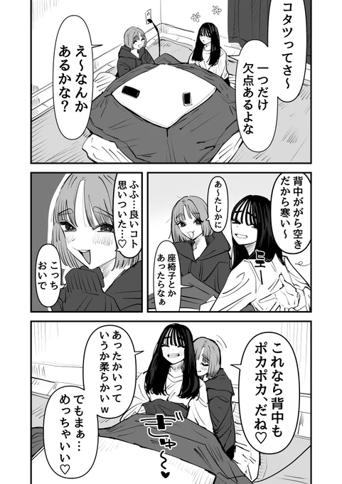 こたつでいちゃいちゃする百合 
