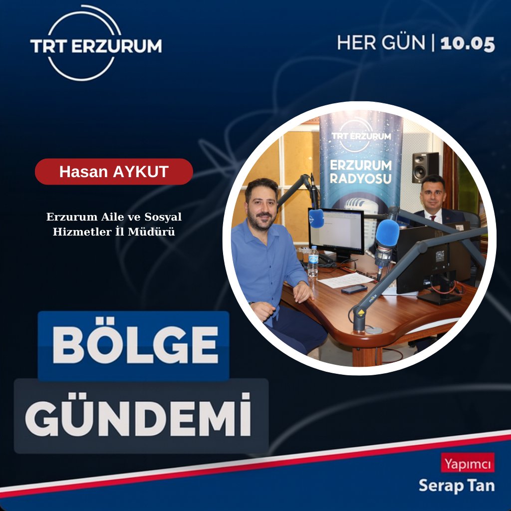 📻 Erzurum Aile ve Sosyal Hizmetler İl Müdürlüğü olarak TRT Radyo’nun konuğu olduk.
Programda; 2025 Aile Yılı kapsamında ilimizde yürütülen çalışmaları değerlendirdik, koruma ve bakım altındaki çocuklarımızın büyük emekle hazırladığı “Harman Yeri 1915” tiyatro oyunu hakkında