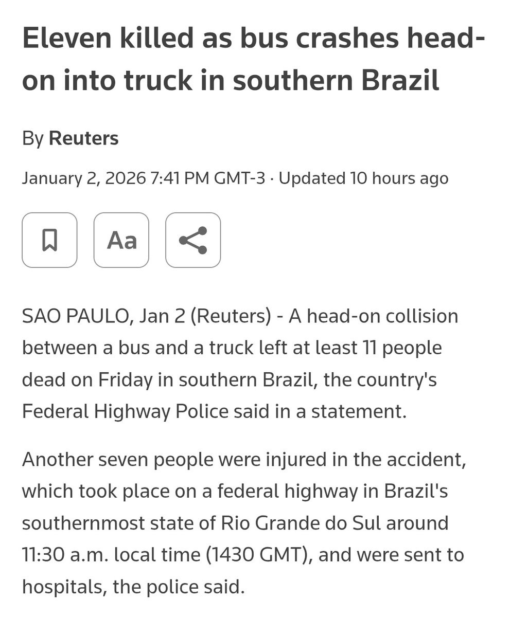 Ontem, 13 de nivoso de 234

Coalizão Saudita bombardeia alvo dos Conselho Transicional do Sul na província iemenita de Hadhramaut e mata 20 homens diferentes. Ônibus e caminhão colidem em rodovia na cidade brasileira de Pelotas e morrem 11 pessoas diferentes.