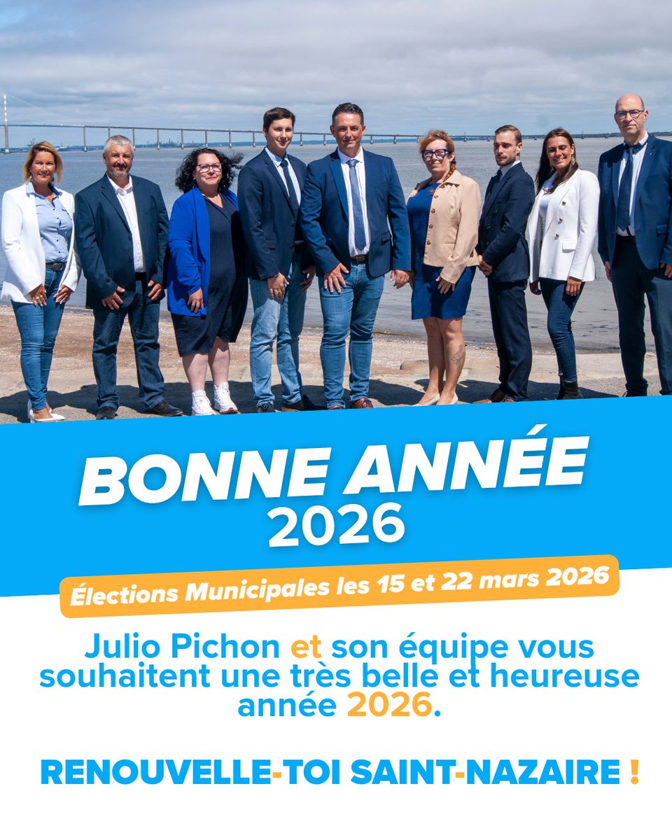 JulioPichon_'s tweet image. Julio Pichon et l’équipe "Renouvelle-toi Saint-Nazaire !" vous souhaitent une année de renouveau, de partage et de mobilisation, décisive pour l’avenir de notre ville.
👉renouvelletoi-saintnazaire.fr/2026/01/bonne-…

#Municipales2026 #RTSN2026 #SaintNazaire