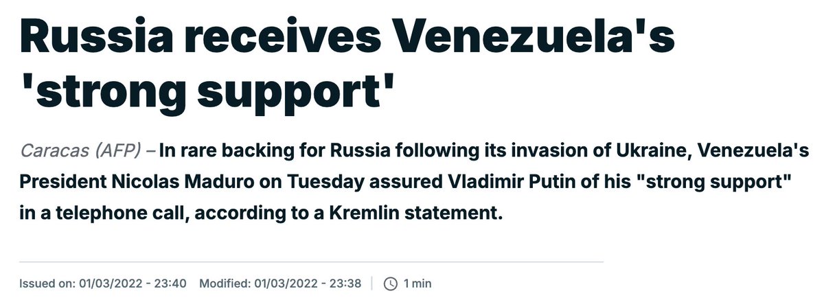 Venezuela was one of the few countries which supported the Russian invasion of Ukraine back in 2022. It also stayed on Russian side ever since.

Same goes with former Syrian dictator Assad, who fled his country in December 2024 and now resides in Moscow.
