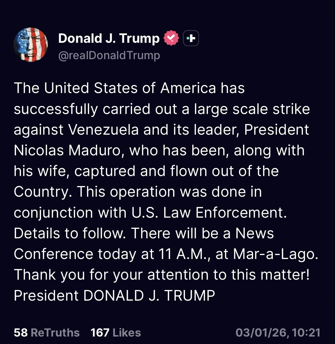 👀 Trump says the U.S. has CAPTURED Maduro