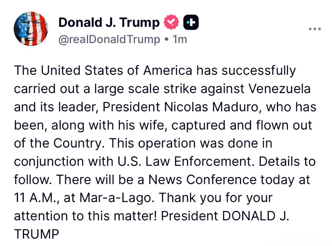 w_terrence's tweet image. President Trump just released a statement regarding the strike against Venezuela