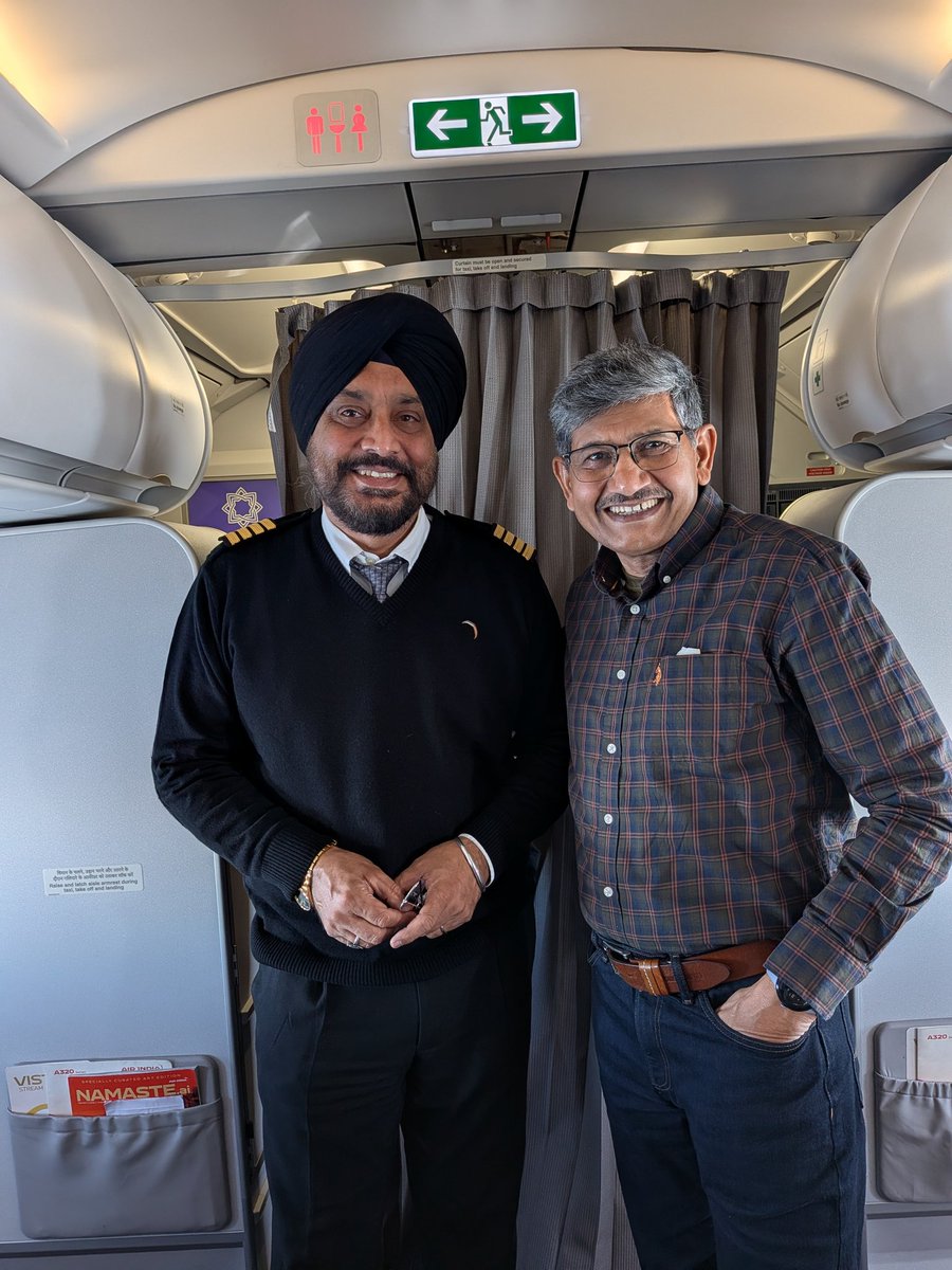 YashMor5's tweet photo. Our pilots must listen to the welcome announcement by Cdr Rajdip Singh, retired from the Indian Navy, now flying with @airindia 
He greeted the passengers with enthusiasm and specially welcomed serving and retired defence personnel and Veer Naris.
A bit of humour and involvement by the Captain of the flight can connect people immediately.
Great experience flying from Vijaywada to Delhi by Air India.