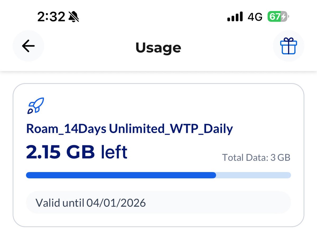 nadiamanan's tweet photo. @CelcomDigi 

Hi CelcomDigi.

Why when I subscribe to a 14-days roaming pass but it only give me 10-days worth?

I subscribed on 25/12 and it should end by 8/1. Now it shows that it ends 4/1.

#celcomdigi #roamingpass https://t.co/16pUU85vJO