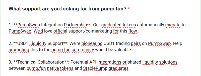 StablePad's tweet image. The Pump.fun ICM form has been filled out with a small special request.

Let"s make pumpfun stable together one step at at a time. @RainsRevenge @json1444 

It's time to whitelist USD1, it's time to bring stable to pumpfun. We already did it, so you don't have to.