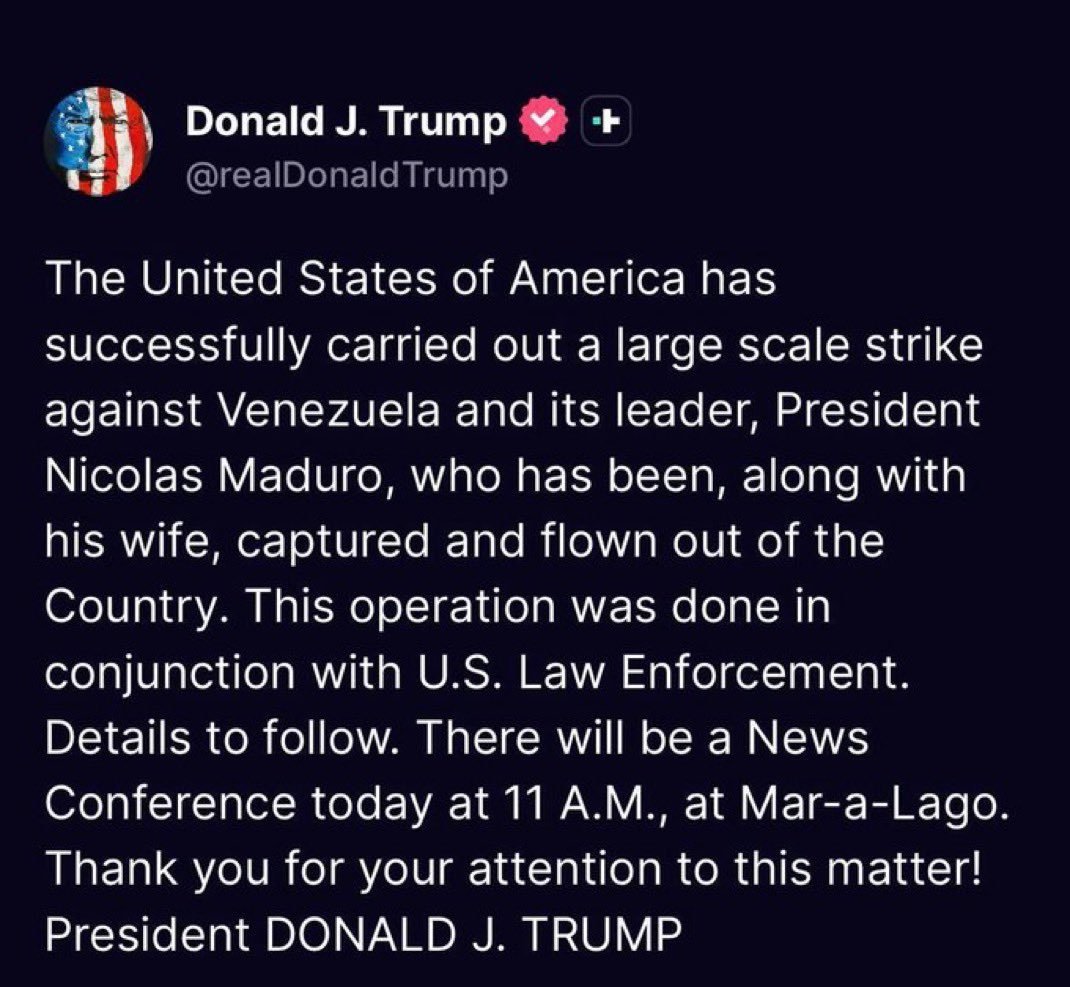 YourAnonCentral's tweet image. Trump confirms the US has successfully "captured" Maduro after a very strange complete lack of resistance by Venezuela.