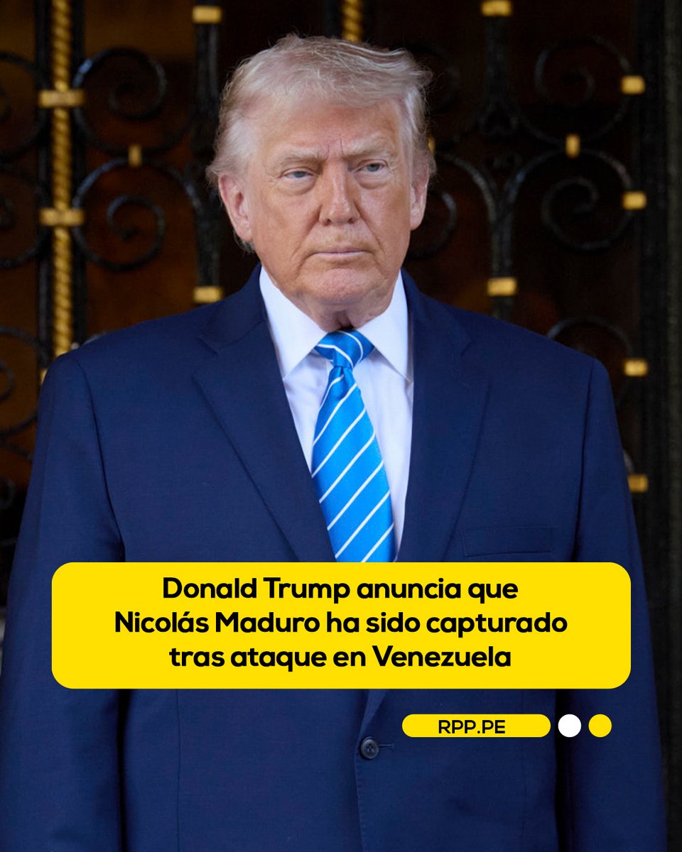 RPPNoticias's tweet photo. 🚨#ÚLTIMOMINUTO | El presidente de Estados Unidos, Donald Trump, anunció este sábado que Nicolás Maduro fue capturado en Venezuela, luego de los bombardeos registrados en Caracas.

Más información 👉 https://t.co/OrMkPRgRKx https://t.co/a8c2ocE1qx
