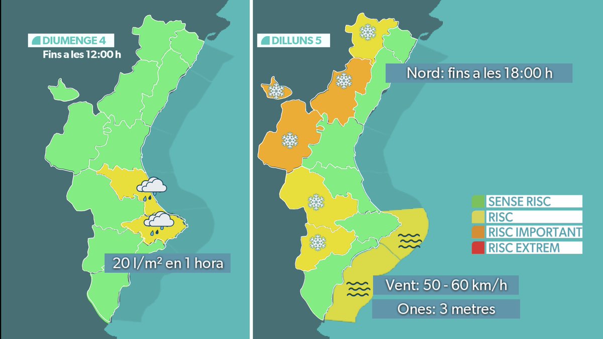 ⚠️⚠️ De moment, estos són els avisos previstos per a esta vesprada i els pròxims dies.