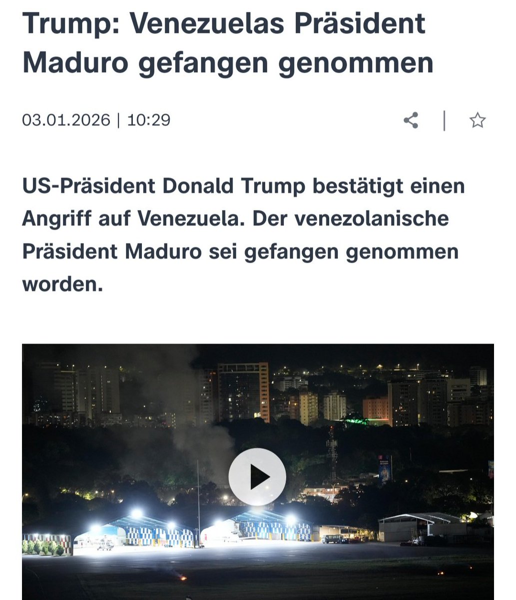 Anonymous00708's tweet image. +++BREAKING NEWS+++

#Maduro gefangen genommen!

Nach Angaben von #Trump, wurde der Präsident von #Venezuela #Maduro gefangen genommen und damit abgesetzt.
 Man kann von #Maduro halten was man will, aber das wäre völkerrechtswidrig 
#Caracas #Explosionen zdfheute.de/politik/auslan…