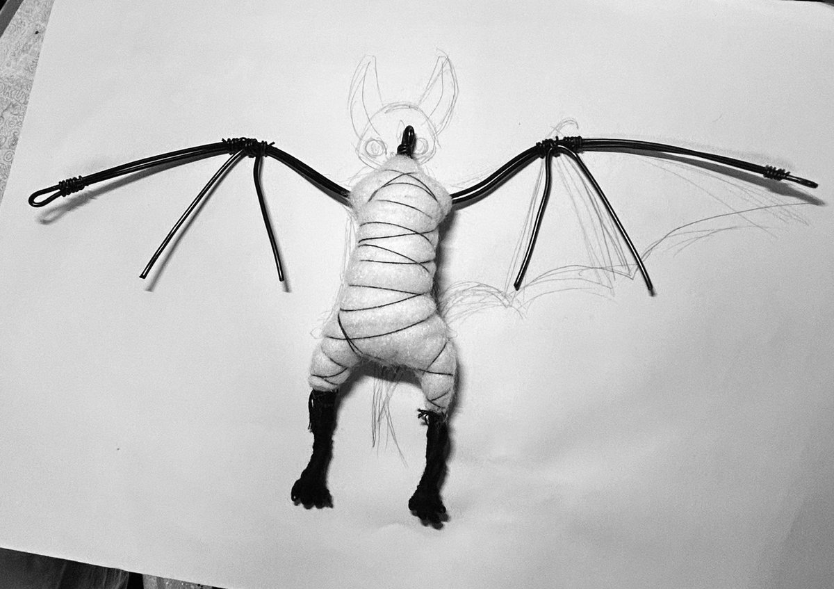 アートドール錬成中 初めてのコウモリさん🦇なのですが…コウモリの体っ