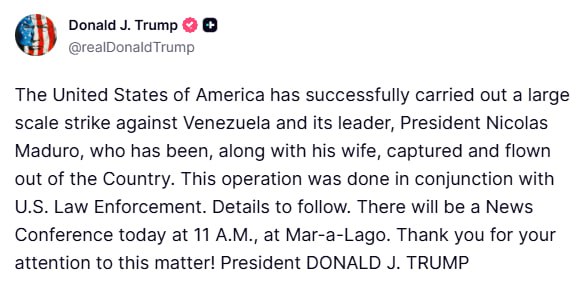 DivyaSoti's tweet photo. The Rules based International Order: American Style, under which a sitting President of a sovereign nation is abducted out of his country without UN mandate. https://t.co/yhP7MevzGh