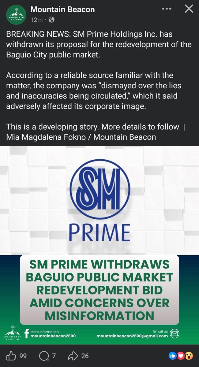 amtinangad's tweet photo. BREAKING NEWS: SM Prime Holdings, Inc withdraws its unsolicited and controversial proposal to "redevelop" the Baguio City Public Market
Maraming salamat po sa mga nakibahagi at sumuporta! Balligi ti umili!
#SaveBaguioMarket
#YesToDevelopment
#NoToMallification https://t.co/4xB9aoevXl
