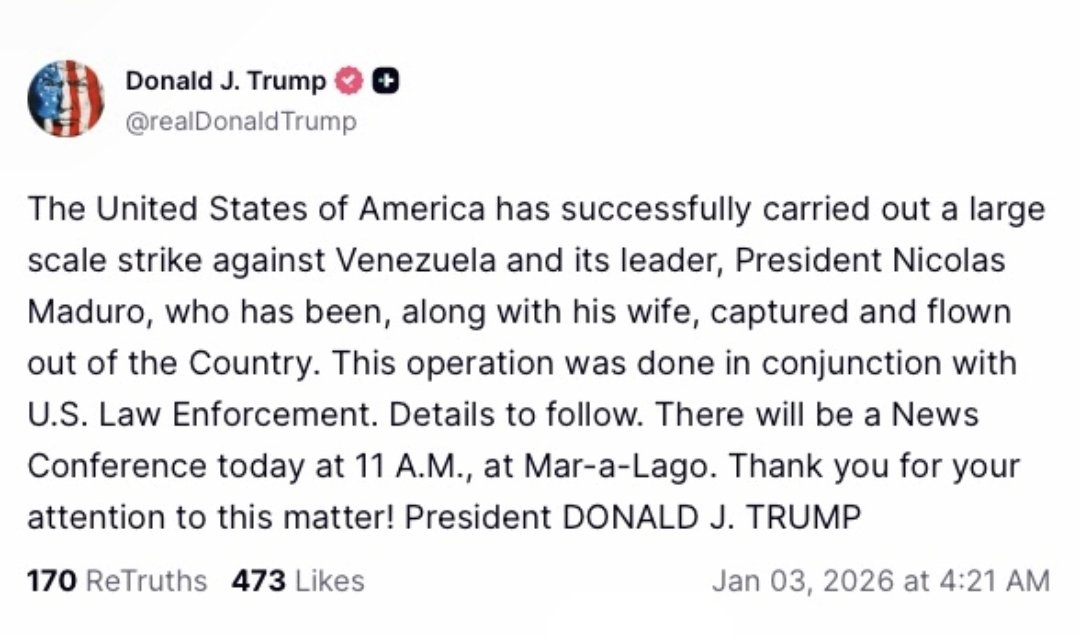 puntocero_ar's tweet image. Donald Trump confirma la captura de Nicolás Naduro