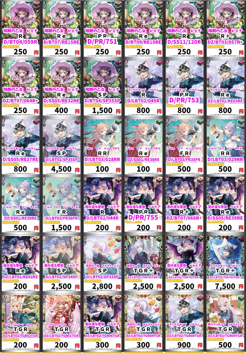 ヴァンガード　まとめ売り【3920 ヴァンガード買取情報！ 晴朗の乙女 レェナ R 250 晴朗の乙女 レェナ