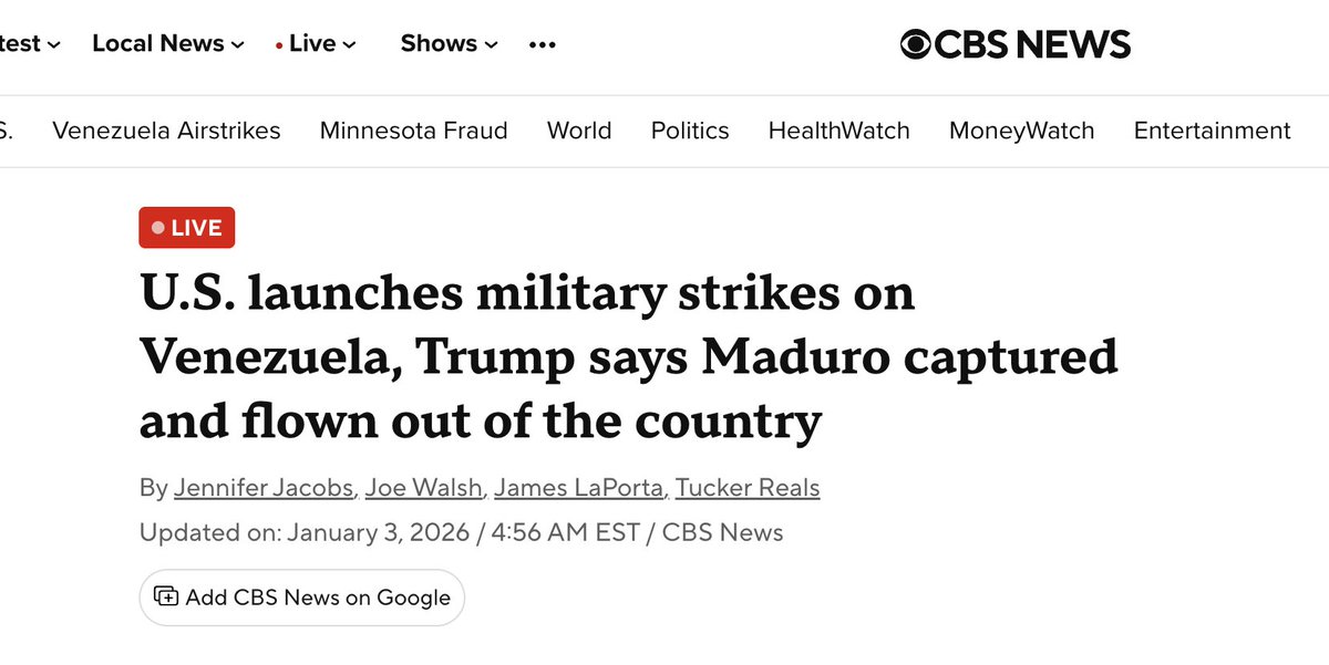 Arresting the acting president of another country and taking him hostage—the end of international law.

Nicaragua, Cuba, Iran, with more countries unfortunately to come.