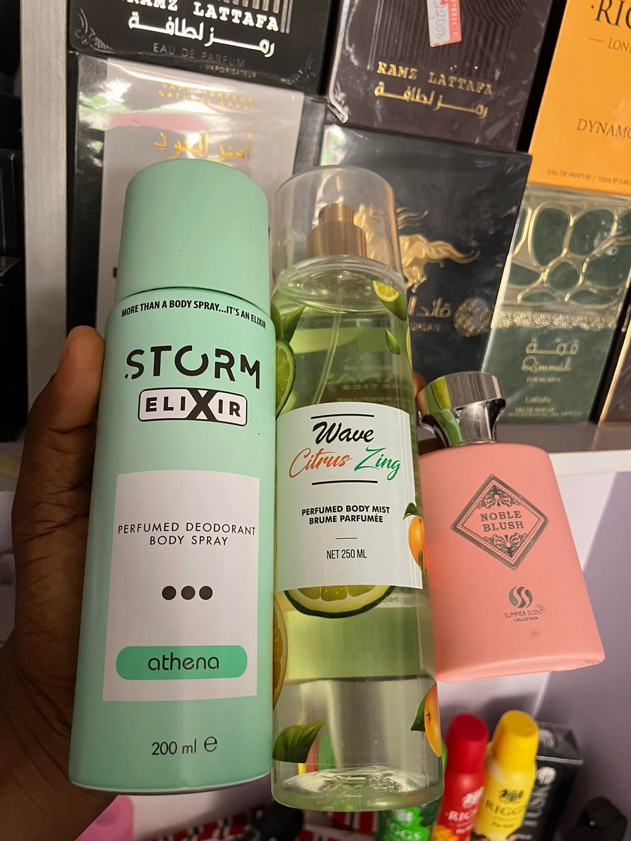 Teeebizz's tweet image. Body Spray: Storm Elixir(Athena)
Body Mist: Wave Body Mist ( Citrus Zing)
Perfume: Noble Blush by Summer Scent
Combo is a 10/10
Price:12,000