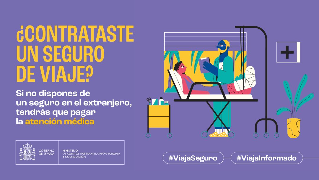 ✈️ ¿Viajas al extranjero en estas fiestas?

🏥 Si no dispones de un seguro de viaje, deberás pagar por la atención médica.

#ViajaSeguro y #ViajaInformado.

ℹ️ Más información en exteriores.gob.es/es/ServiciosAl…