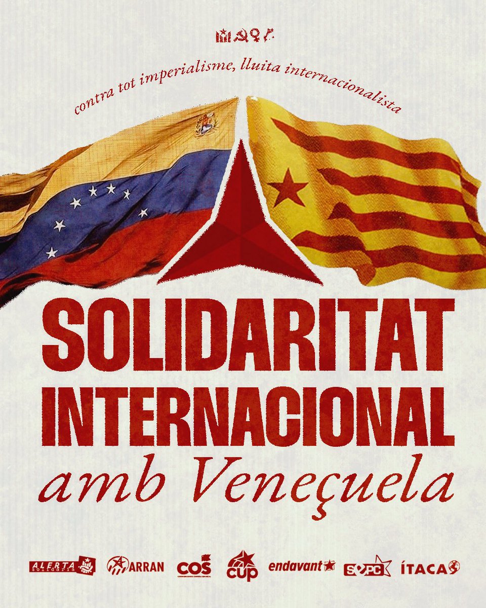 COMUNICAT | 🇻🇪 Contra la guerra imperialista, solidaritat internacionalista! 

Aquesta matinada s'han constatat que temíem: Estats Units ha atacat Veneçuela.

Donald Trump ha assumit la responsabilitat dels EEUU en els bombardejos i el suposat segrest del president Maduro