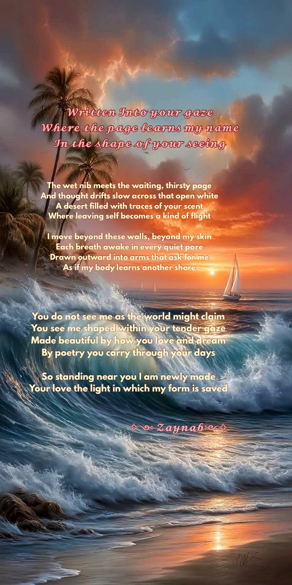 *
Written Into your gaze
Where the page learns my name
In the shape of your seeing

The wet nib meets the waiting,
thirsty page And thought drifts
slow across that open white

A desert filled with traces
of your scent Where leaving

#The_Ink_of_Being_Loved
#White_Page, #Warm_Arms
