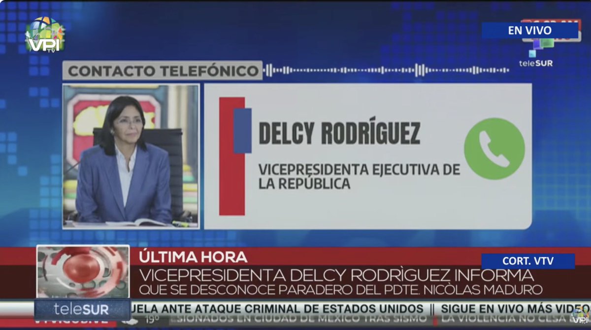 ThomasVLinge's tweet photo. Venezuela 🇻🇪 BREAKING: vice-president Delcy Rodriguez is now speaking by phone.

So she has not been taken by the Americans https://t.co/kjdIsQbGJM