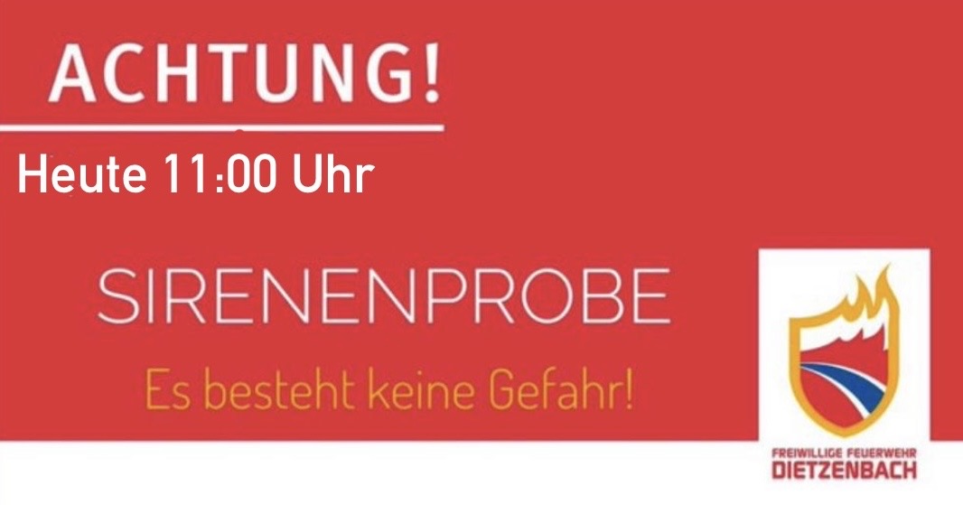 Heute findet um 11:00 Uhr die quartalsweise Überprüfung der Sirenen im Landkreis Offenbach statt. >> Es besteht keine Gefahr! << ^ms

#Probealarm #Feuerwehr #Dietzenbach #Pressearbeit