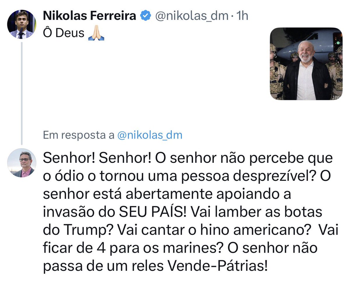 joaocezar1965's tweet photo. É de vomitar! É para perder a elegância e deixar a profundidade de lado. Nada de “Atenciosamente”. O sujeito sugere a invasão da própria Pátria e ainda fala em nome de Deus. Falso cristão, movido pelo ódio, tornado um ser desprezível. Vende-Pátrias; lata de lixo da História. https://t.co/moEw0Bwc7b